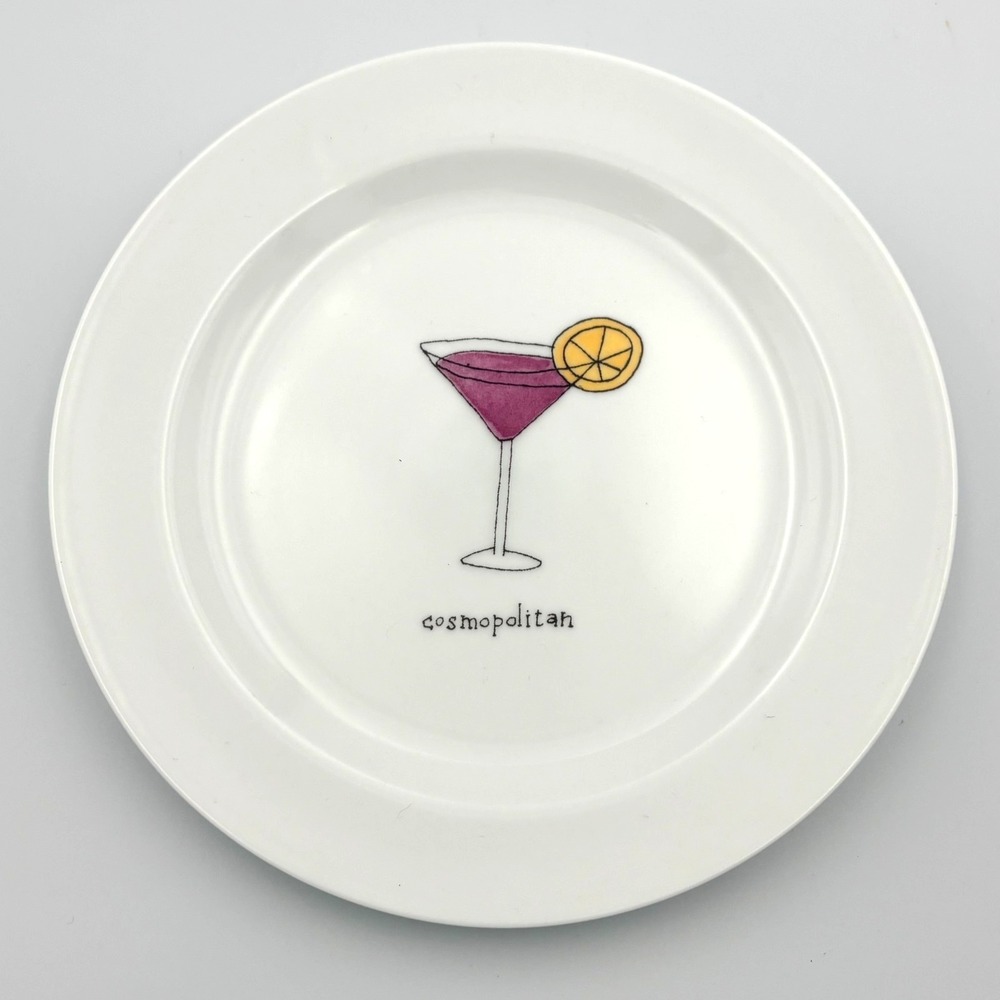Set of 6 Ursula Dodge Cocktail Plates–Martini, Cosmopolitan, Wine & Cheese Theme